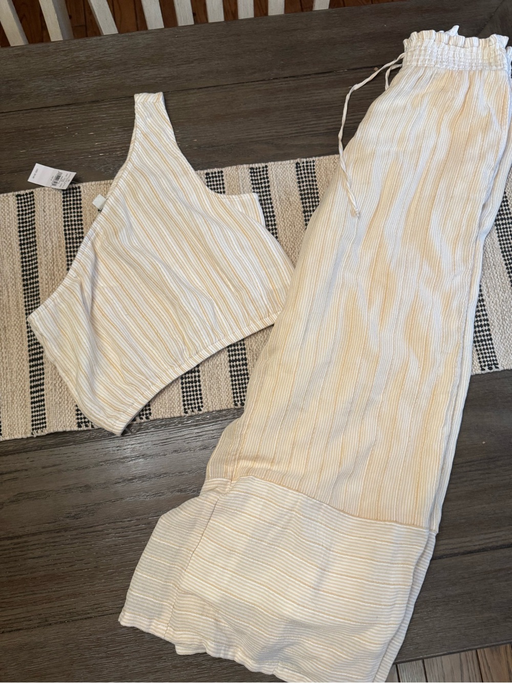 American Eagle Outfitters Cream and Tan Striped Wide Leg Pants with matching top